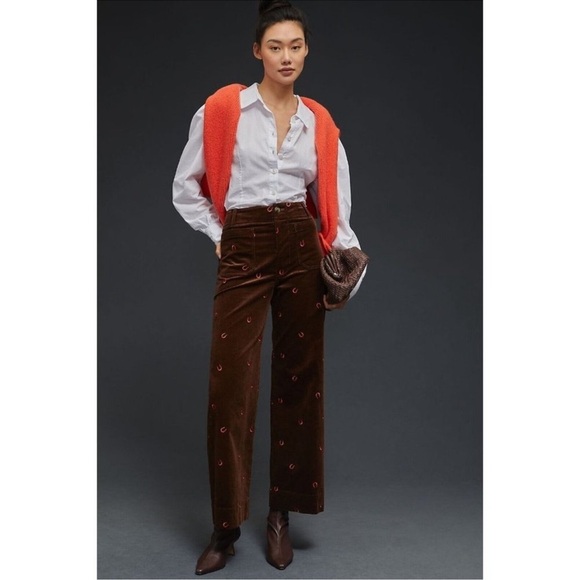Anthropologie Maeve The Colette Cropped Cord Wide Leg Pants Horse Shoe Brown - Picture 9 of 12